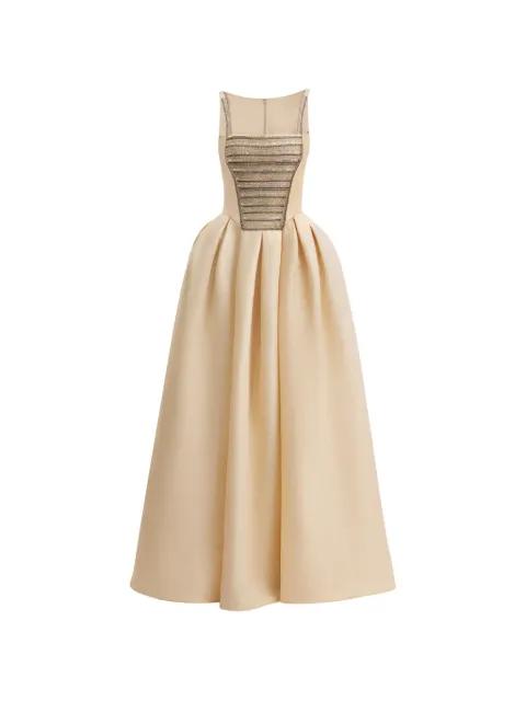 squared-neck beaded jacquard dress by GEMY MAALOUF