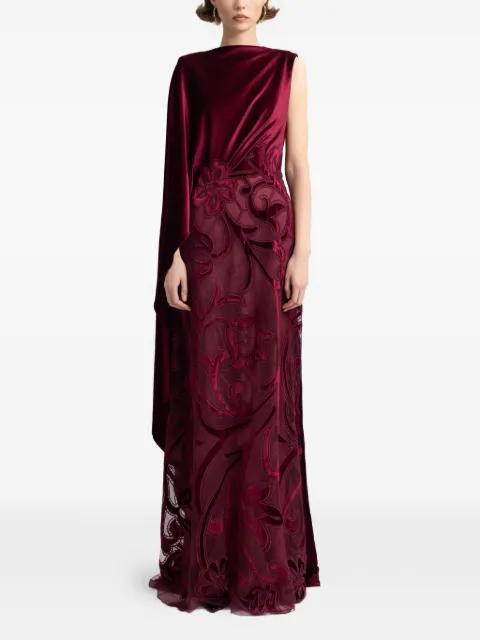 velvet-trim embroidered maxi dress by GEMY MAALOUF