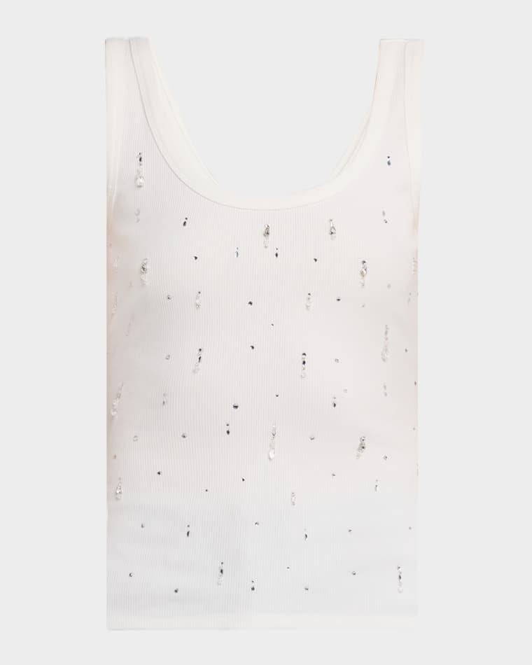 Evita Embellished Rib-Knit Jersey Tank Top by GENERATION LOVE