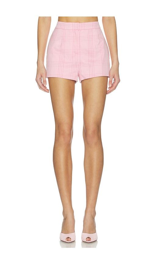 Generation Love Tayla Windowpane Suiting Micro Shorts in Pink by GENERATION LOVE