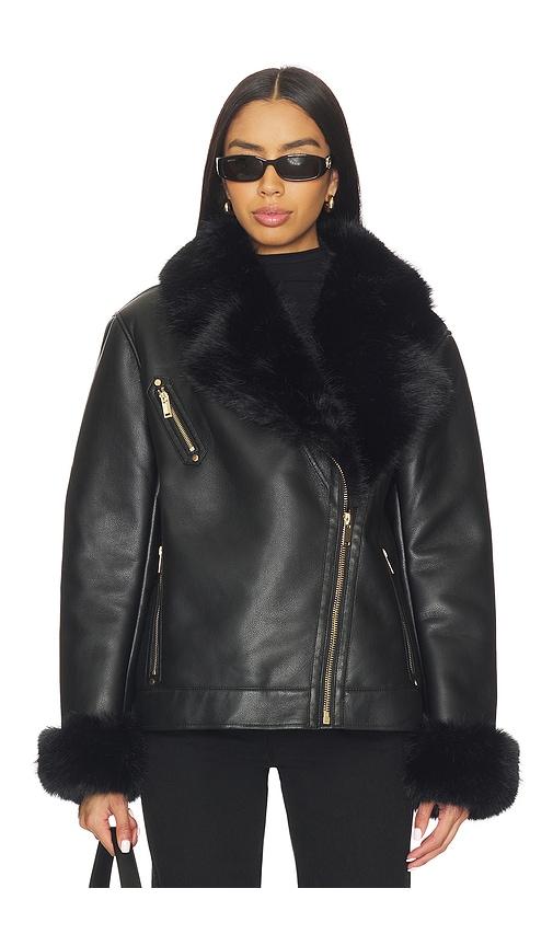 Generation Love Walt Faux Fur Shearling Moto Jacket in Black by GENERATION LOVE