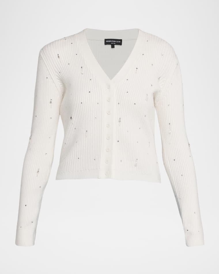 Lili Crystal Embellished Rib-Knit Cardigan by GENERATION LOVE