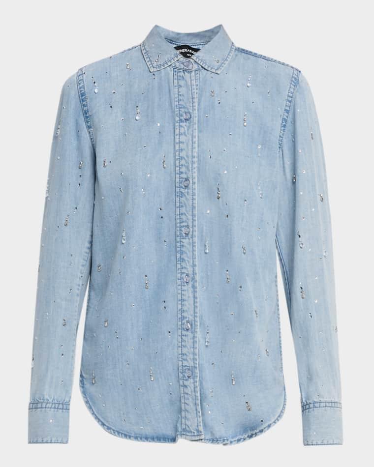 Marcello Embellished Denim Button-Front Shirt by GENERATION LOVE