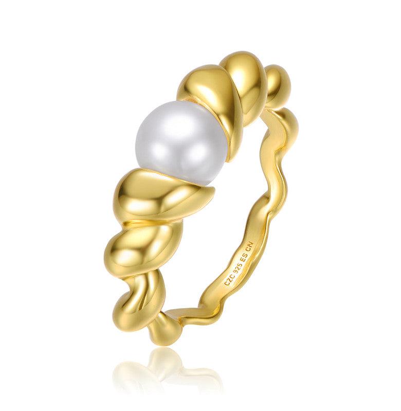 Sterling Silver 14K Gold Plated with Freshwater Pearl Scalloped Seashell Ring by GENEVIVE