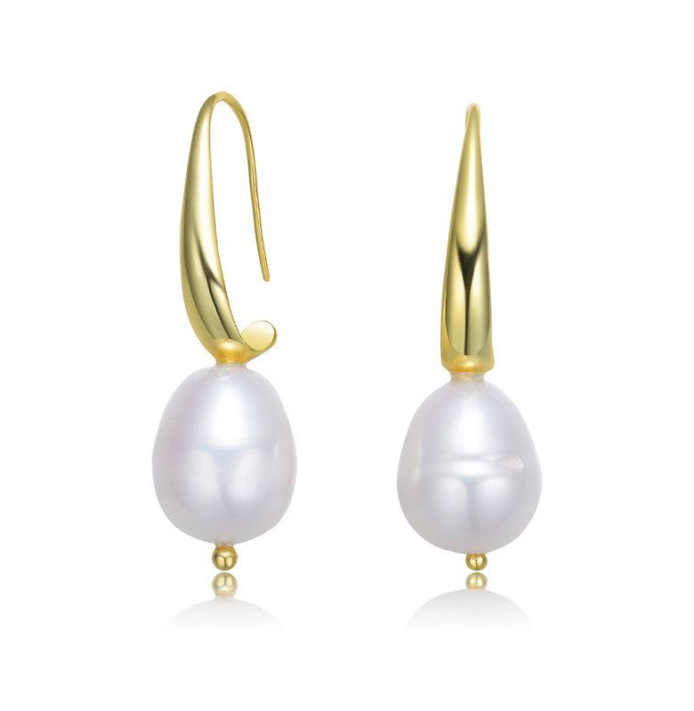 Sterling Silver 14K Gold Plating with Genuine Freshwater Pearl Dangling Earrings by GENEVIVE