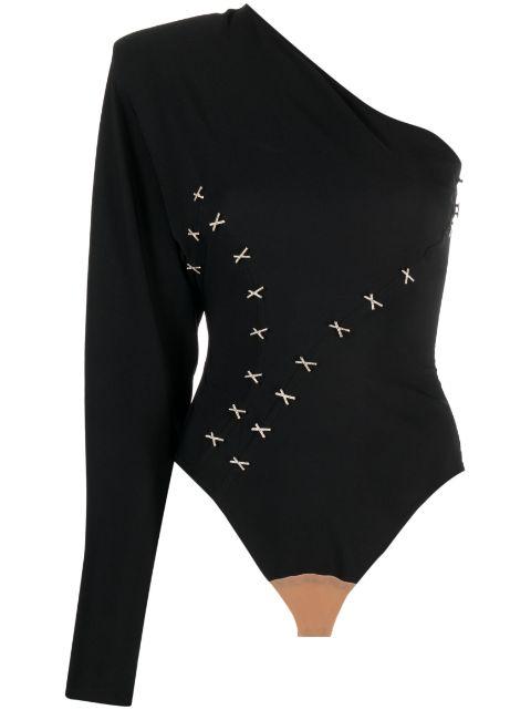 appliqué-detailing one-shoulder bodysuit by GENNY