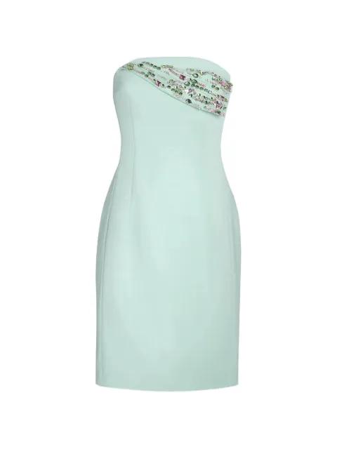 embroidered-neckline cady mini dress by GENNY