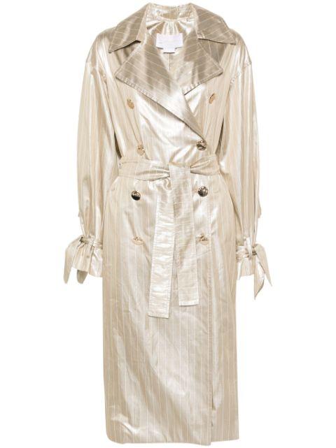 engraved-buttons pinstriped maxi coat by GENNY