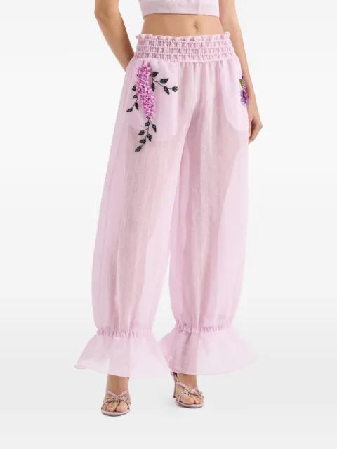 floral appliqué ruffled trousers by GENNY