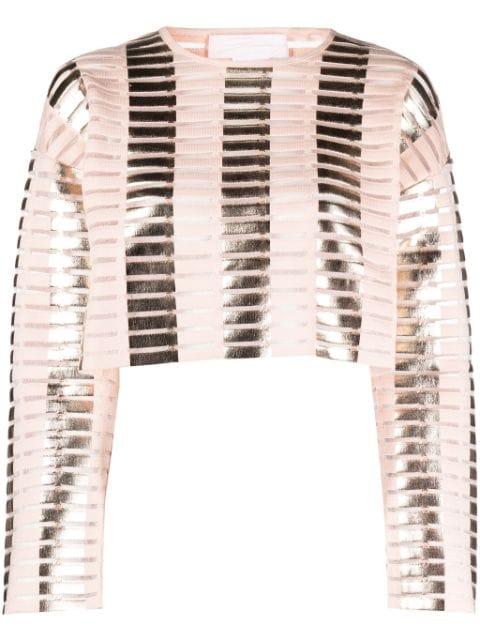 foiled-finish striped cropped top by GENNY