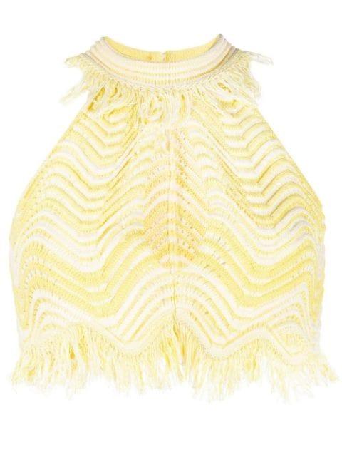 fringe-detail knitted cropped top by GENNY