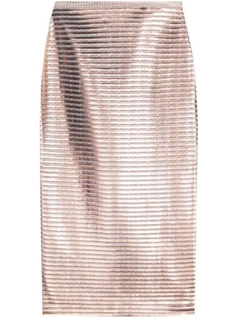 lamé midi pencil skirt by GENNY