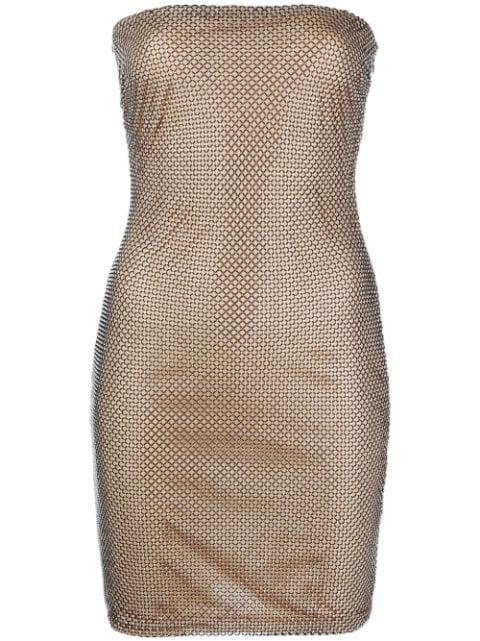 mesh-detail strapless mini dress by GENNY