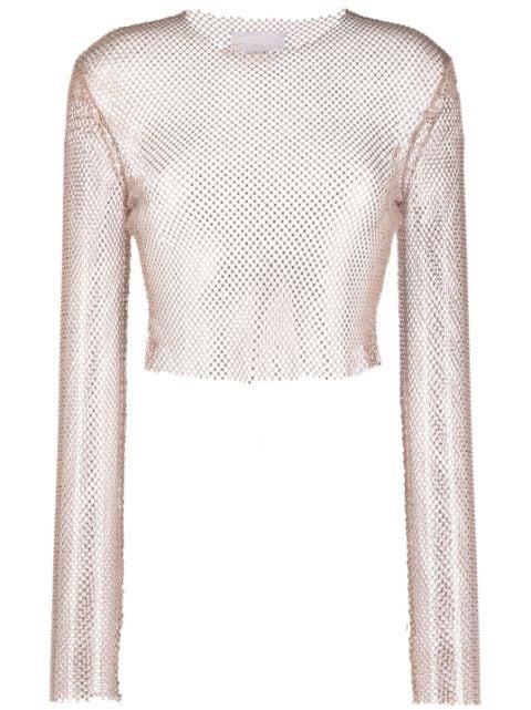 rhinestone mesh cropped blouse by GENNY