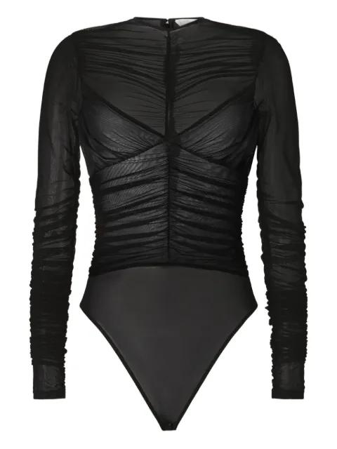 ruched mesh bodysuit by GENNY