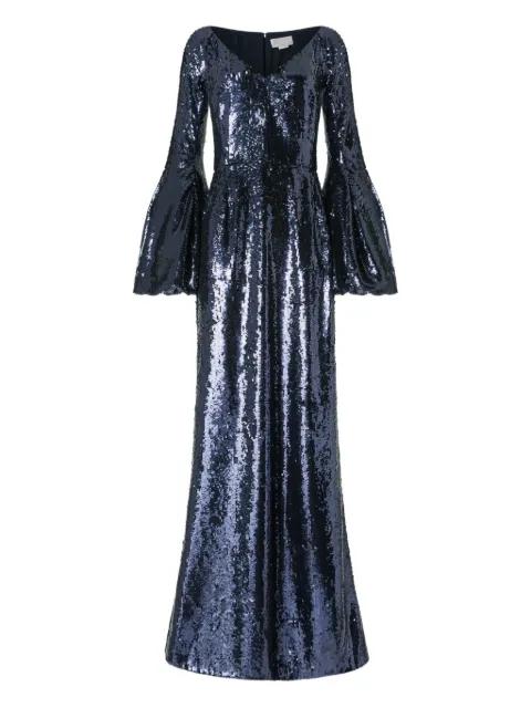 sequin-embellished bell-sleeve dress by GENNY