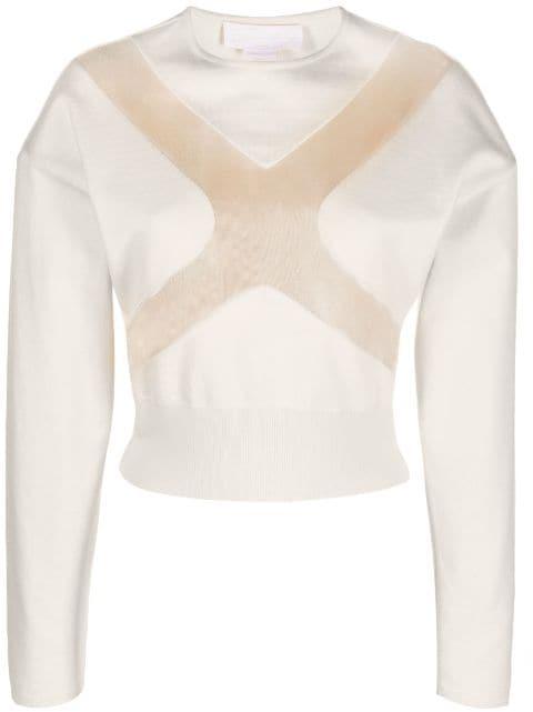 sheer-panelling cotton T-shirt by GENNY