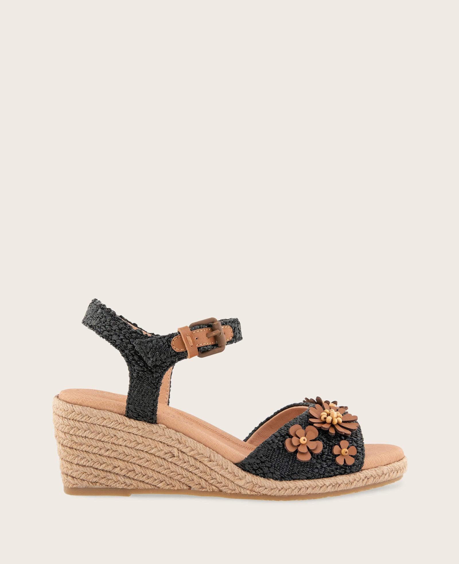 Gentle Souls - Gibson Raffia Floral Ankle Strap Wedge Sandal by GENTLE SOULS