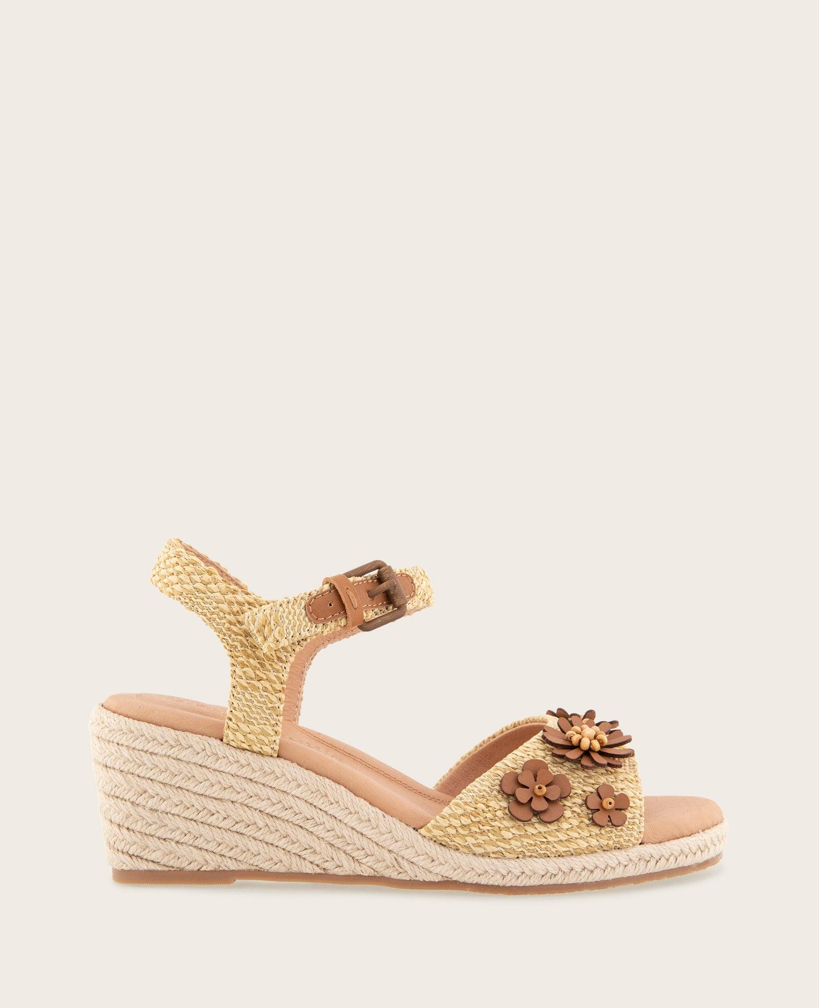 Gentle Souls - Gibson Raffia Floral Ankle Strap Wedge Sandal by GENTLE SOULS