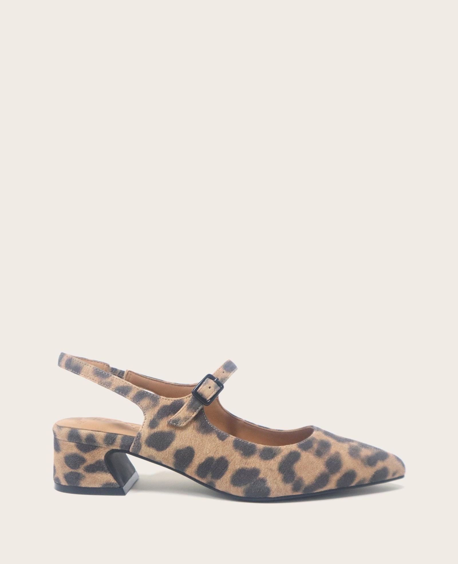 Gentle Souls - Gladys Leopard Suede Ankle Strap Slingback by GENTLE SOULS