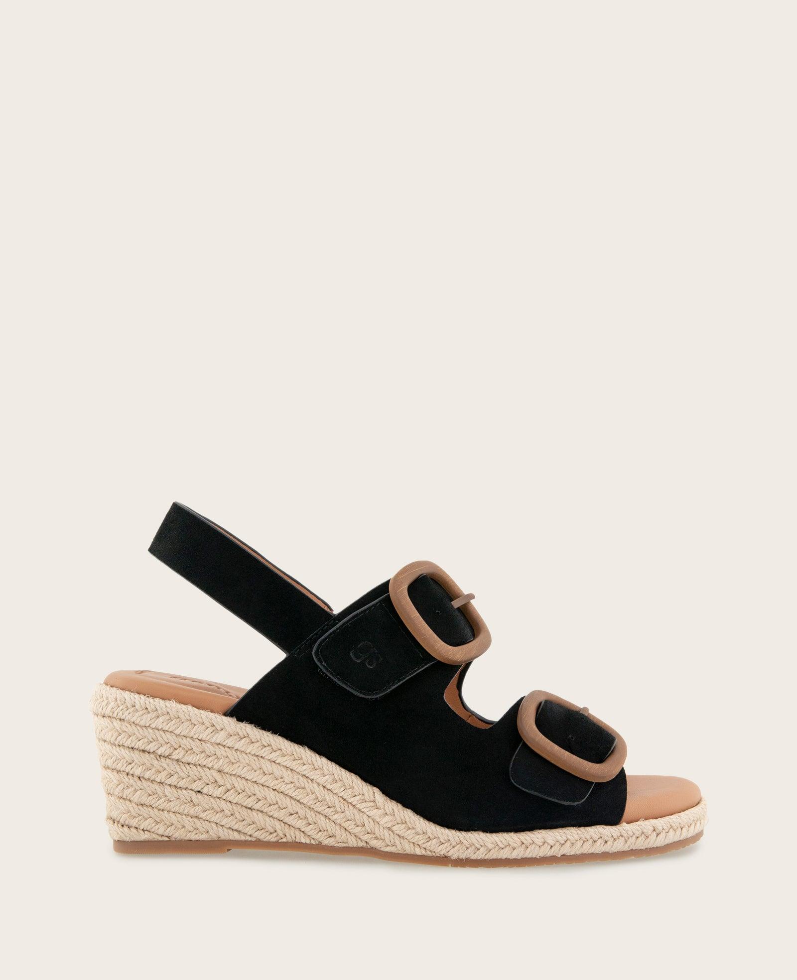 Gentle Souls - Greca Suede Two Band Buckle Wedge by GENTLE SOULS