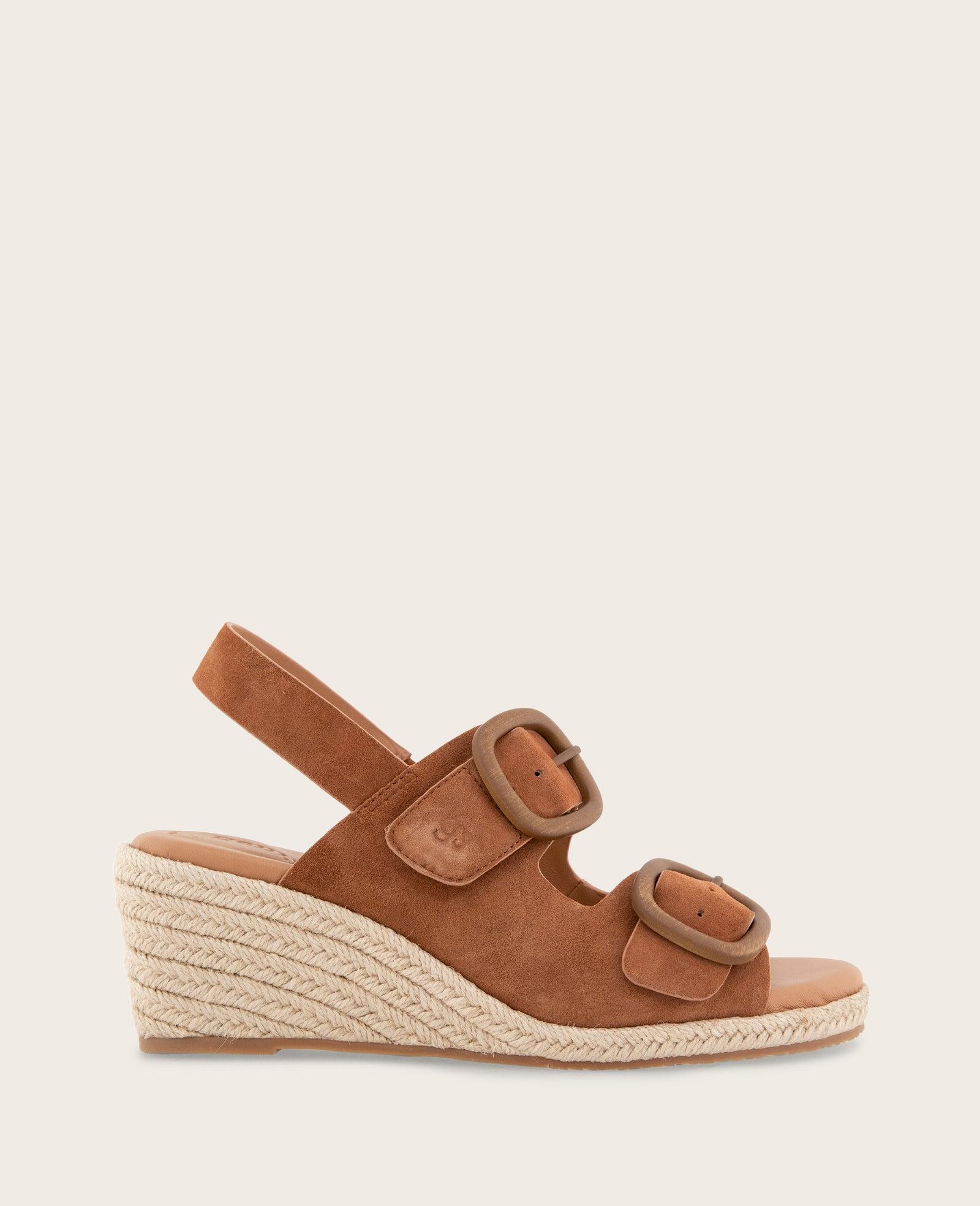 Gentle Souls - Greca Suede Two Band Buckle Wedge by GENTLE SOULS