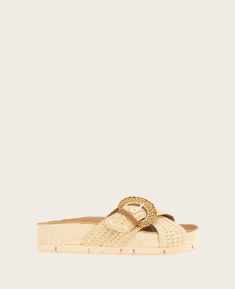 Gentle Souls - Louisa X Band Raffia Platform Slip On by GENTLE SOULS