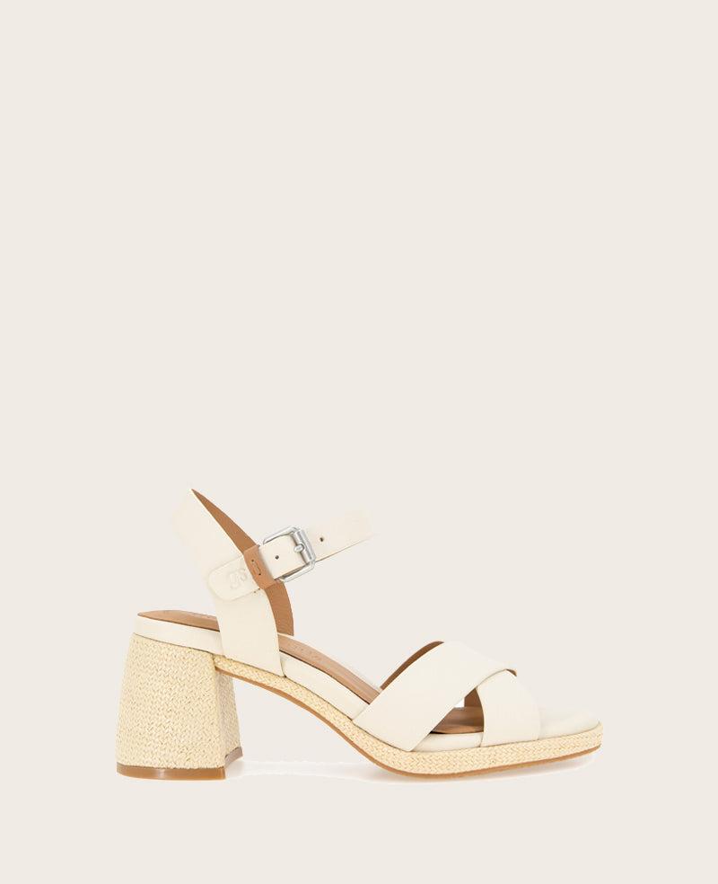 Gentle Souls - Rimini Leather X Band Raffia Heeled Sandal by GENTLE SOULS