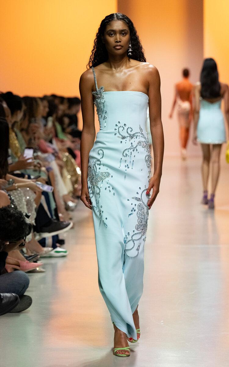 Georges Hobeika - Crystal-Embellished Crepe Maxi Dress - Blue - - Only At Moda Operandi by GEORGES HOBEIKA