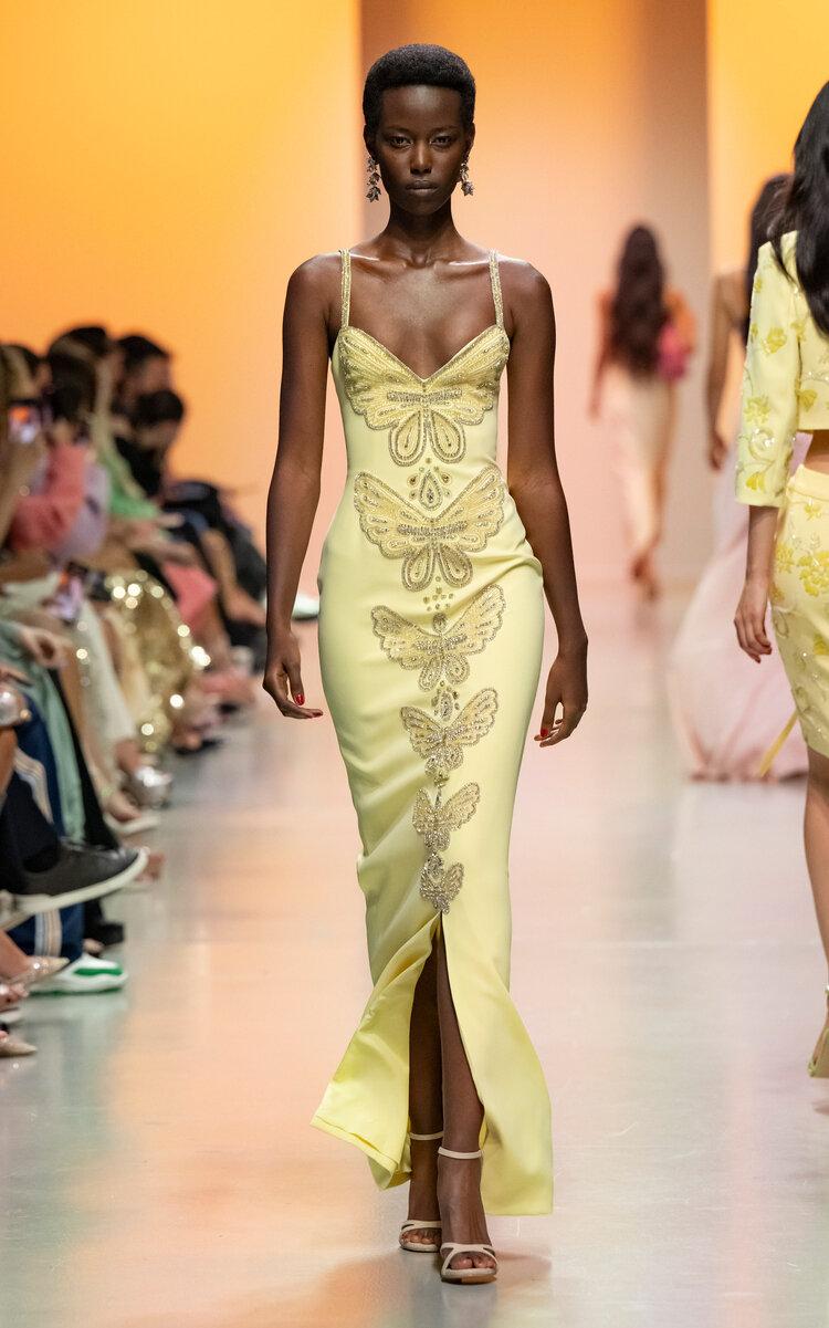 Georges Hobeika - Crystal-Embellished Crepe Maxi Dress - Yellow - - Only At Moda Operandi by GEORGES HOBEIKA