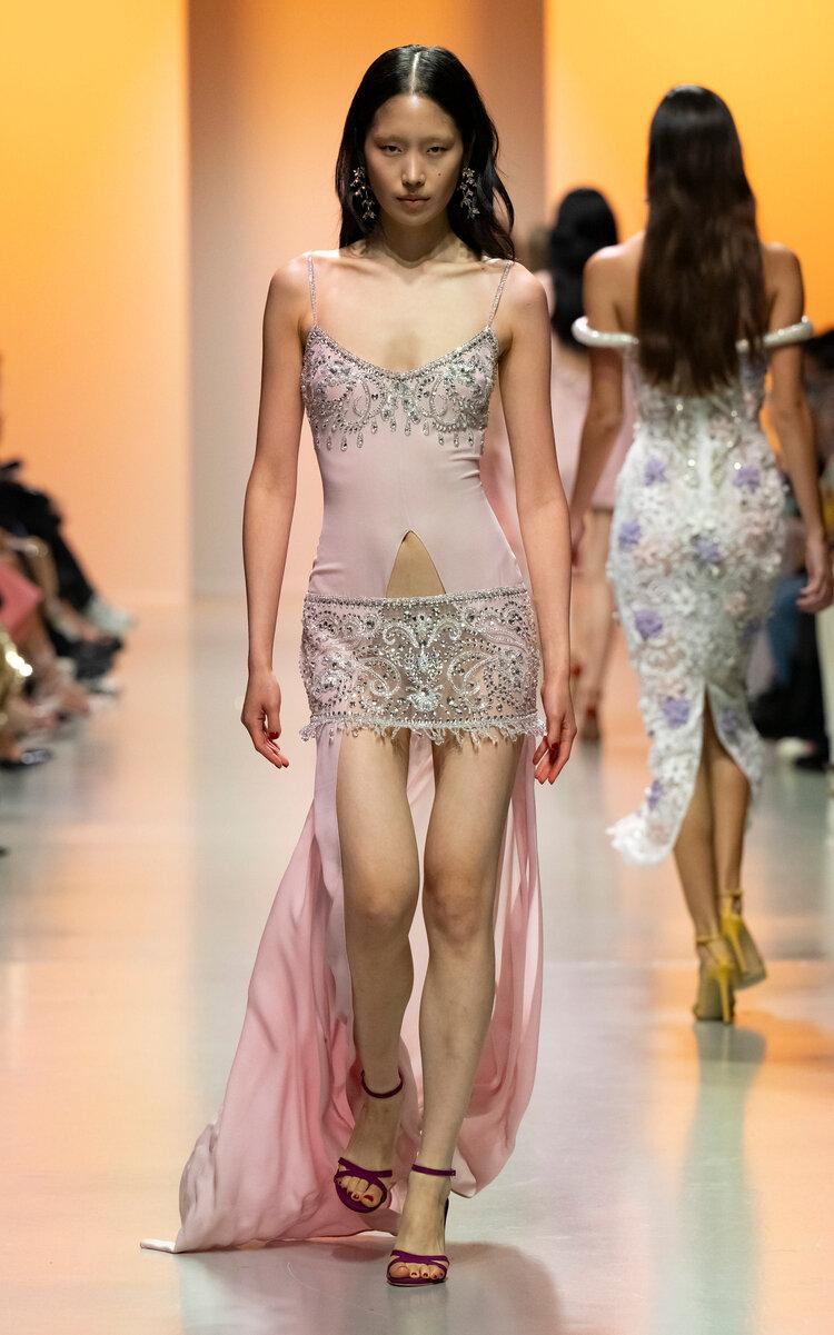 Georges Hobeika - Crystal-Embellished Cutout Georgette Mini Dress - Pink - - Only At Moda Operandi by GEORGES HOBEIKA