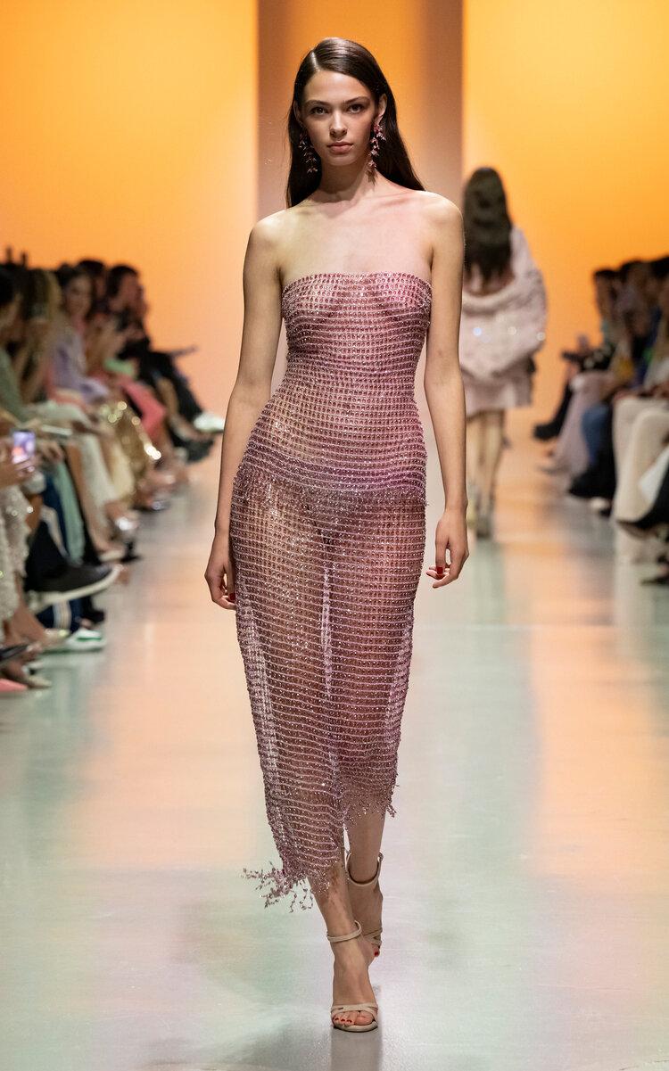 Georges Hobeika - Embellished Chainmail Strapless Top - Pink - - Only At Moda Operandi by GEORGES HOBEIKA