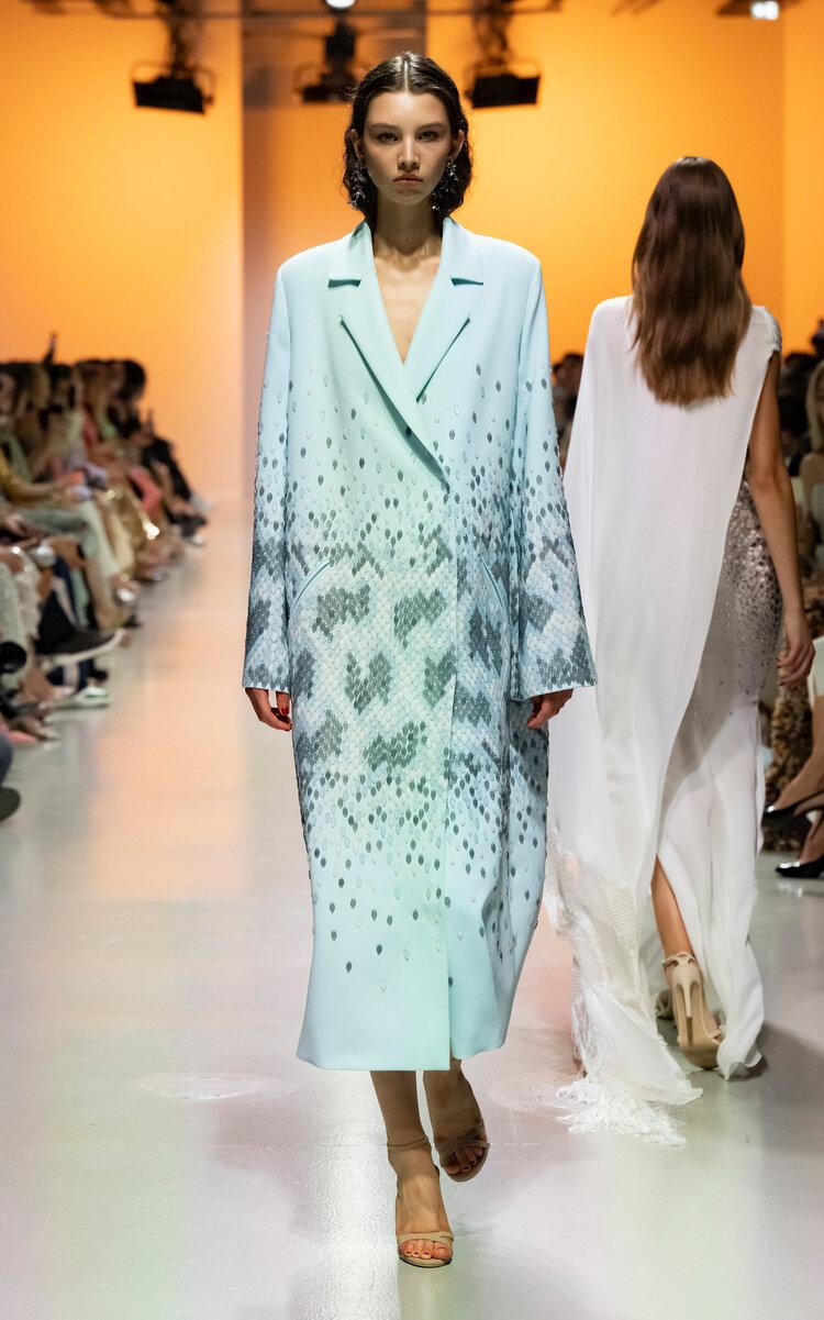 Georges Hobeika - Embellished Crepe Coat - Blue - - Only At Moda Operandi by GEORGES HOBEIKA