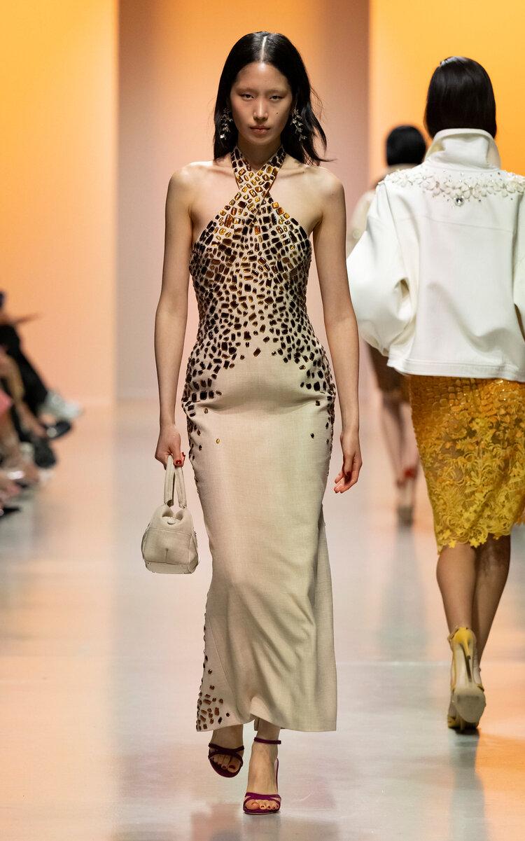 Georges Hobeika - Embellished Linen Halter Maxi Dress - Tan - - Only At Moda Operandi by GEORGES HOBEIKA