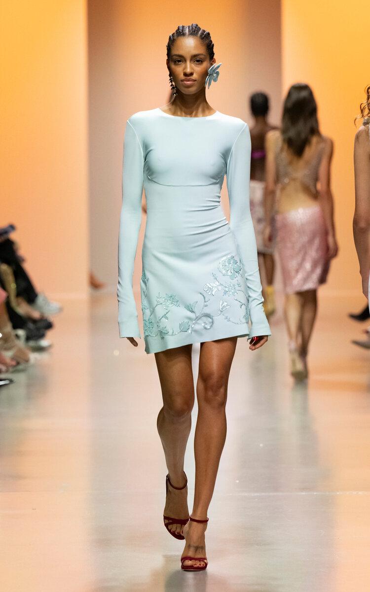 Georges Hobeika - Embellished Stretch-Jersey Mini Dress - Blue - - Only At Moda Operandi by GEORGES HOBEIKA