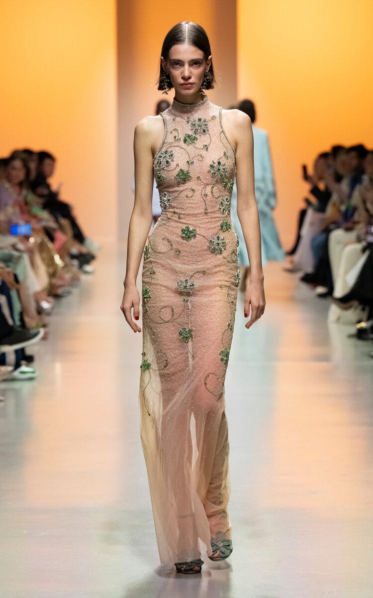 Georges Hobeika - Embellished Tulle Halter Maxi Dress - Nude - - Only At Moda Operandi by GEORGES HOBEIKA