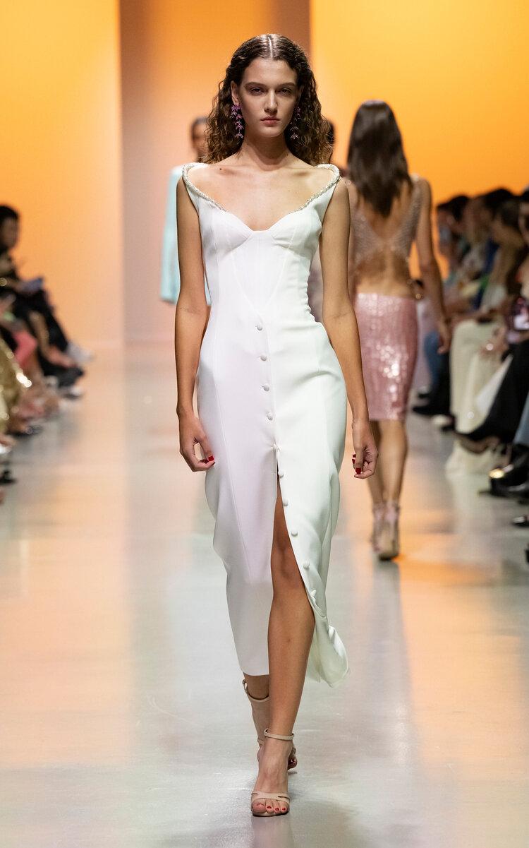 Georges Hobeika - Split Off-The-Shoulder Crepe Midi Dress - White - - Only At Moda Operandi by GEORGES HOBEIKA