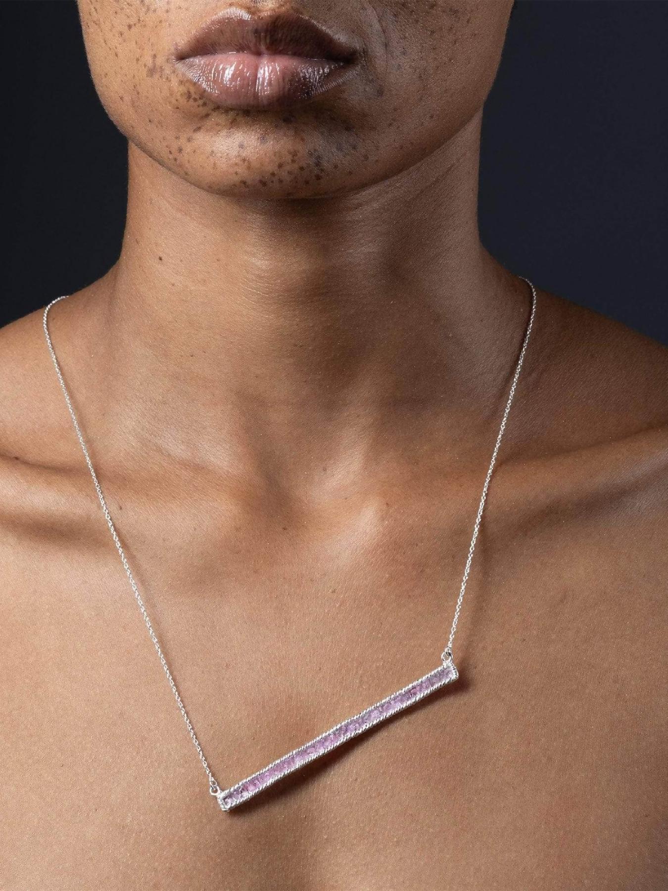 Lithos 925 Sterling Silver Necklace with Raw Pink Sapphires and Anti-Tarnish Coating by GERMAN KABIRSKI