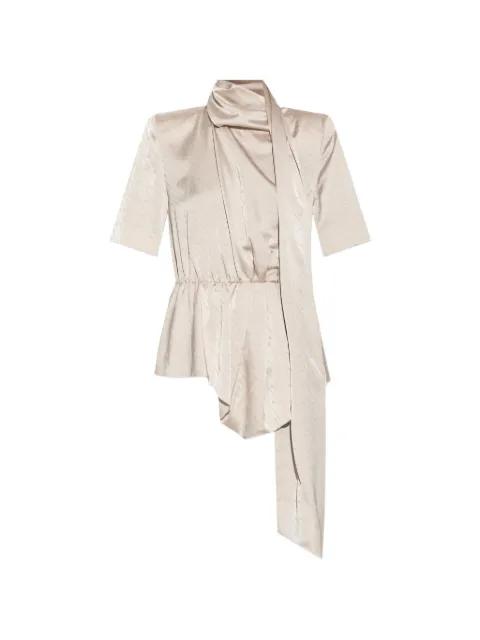 Teresa logo-jacquard draped-scarf blouse by GESTUZ