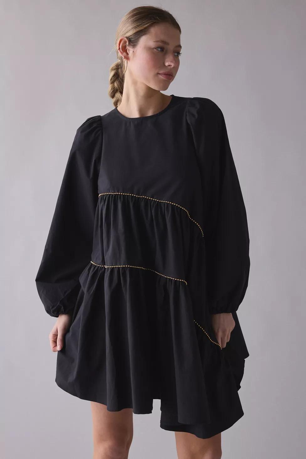 Ghospell Angela Beaded Trim Long Sleeve Mini Dress by GHOSPELL