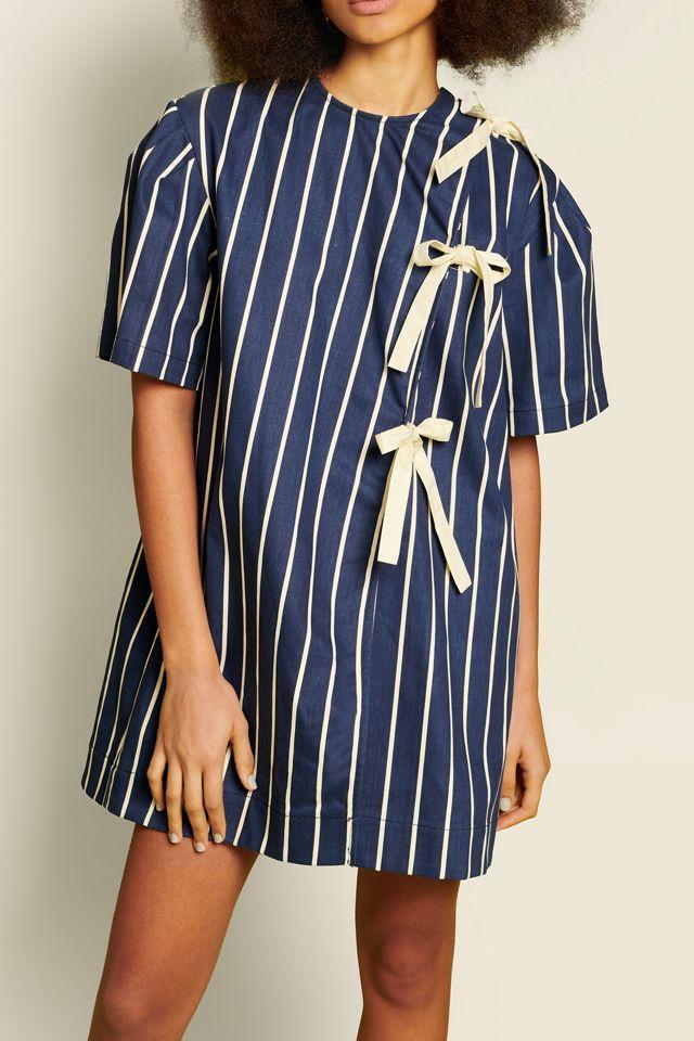 Ghospell Aya Stripe Asymmetric Tie Short Sleeve Mini Dress by GHOSPELL