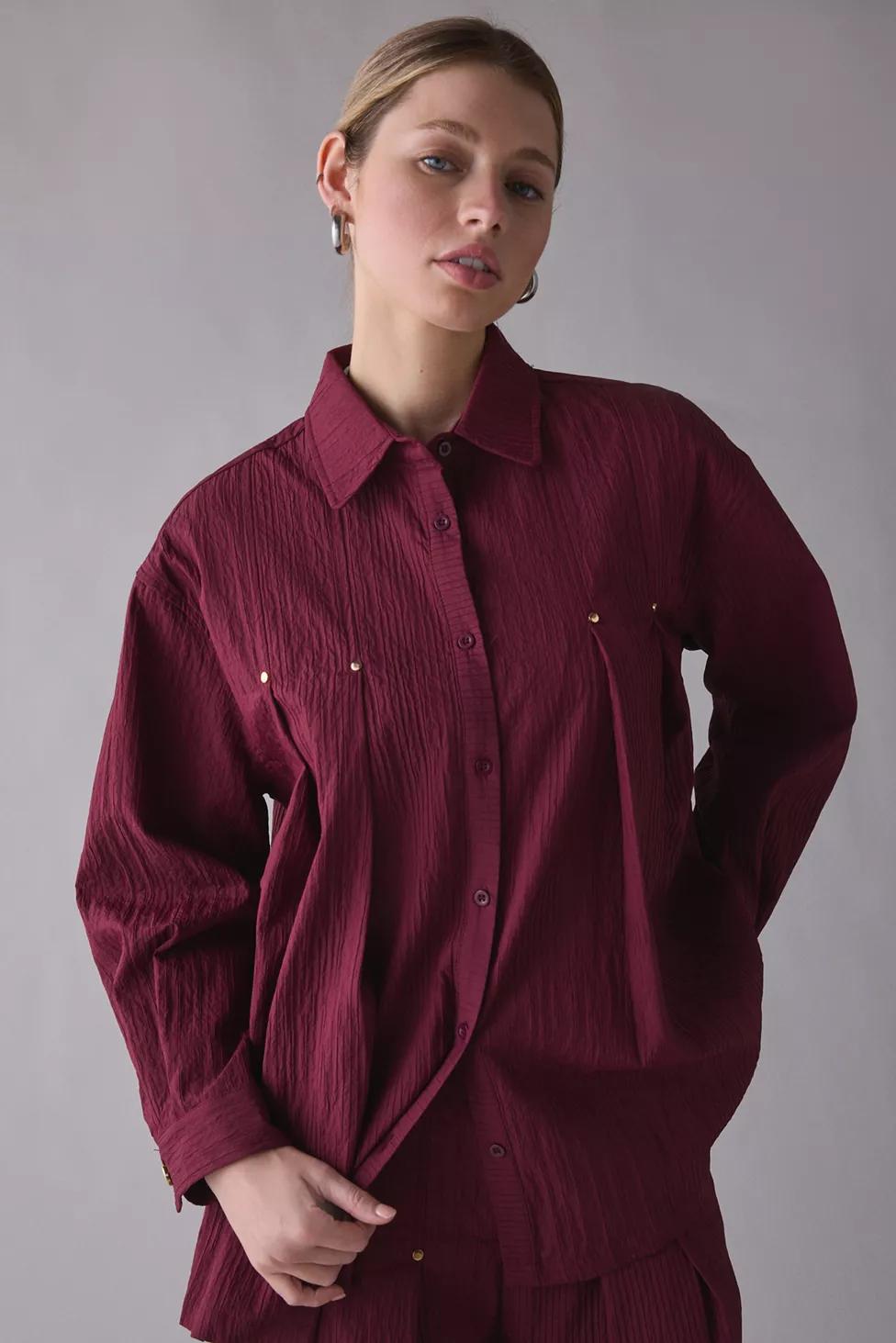 Ghospell Kiraz Pleated Oversized Button-Down Shirt by GHOSPELL