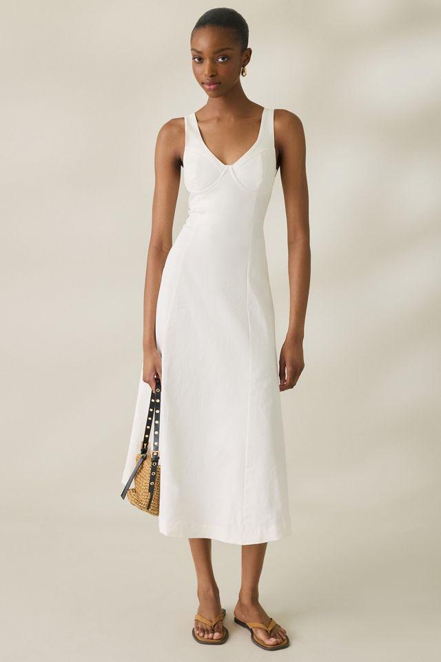 Ghospell Lula Plunging Seamed Denim Midi Dress by GHOSPELL