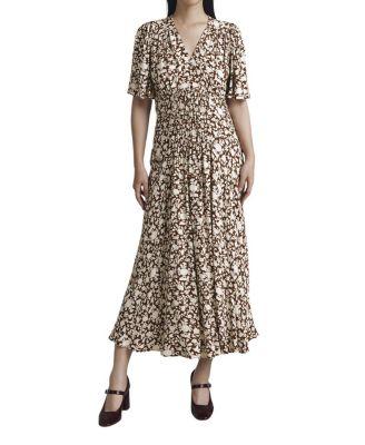 Minnie Crepe Printed Shirred Tea Dress by GHOST LONDON