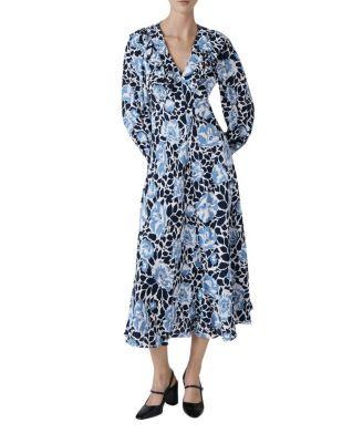 Noa Floral Crepe V Neck Midi Dress by GHOST LONDON