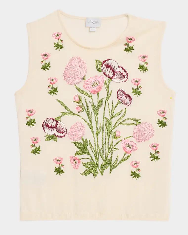 Floral Embroidered Cashmere-Silk Knit Tank Top by GIAMBATTISTA VALLI