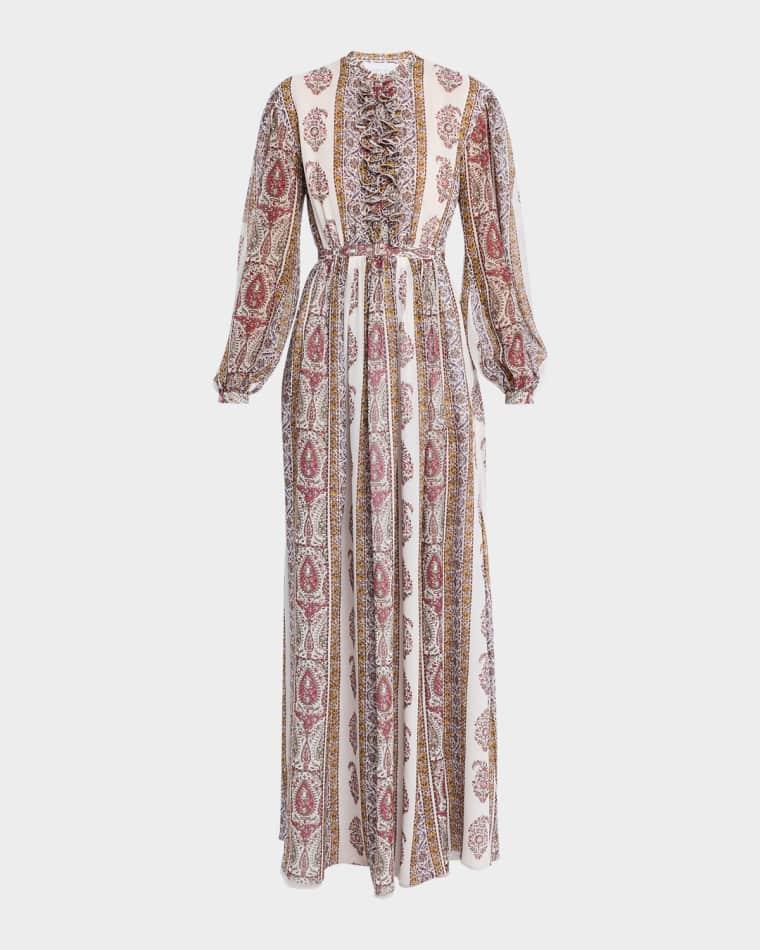 Long Bishop-Sleeve Paisley Silk Dress by GIAMBATTISTA VALLI