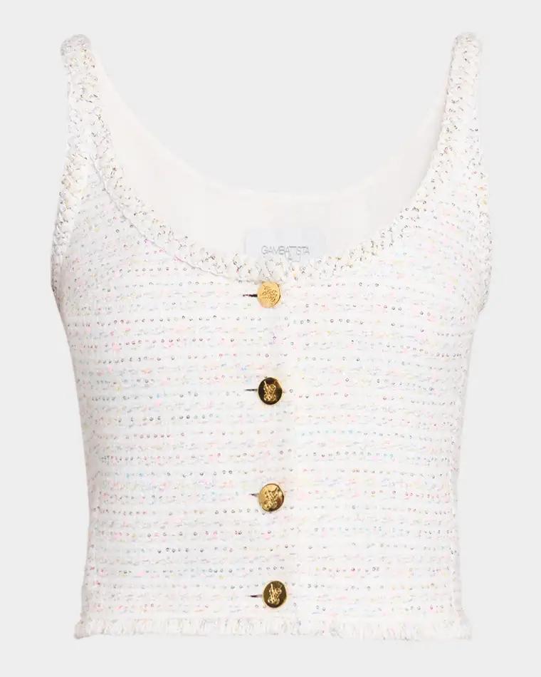 Paillette Tweed Button-Front Crop Top by GIAMBATTISTA VALLI