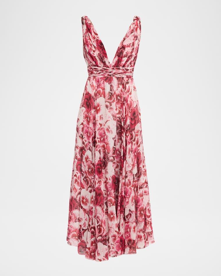 Plunging Floral Silk Knotted Maxi Dress by GIAMBATTISTA VALLI