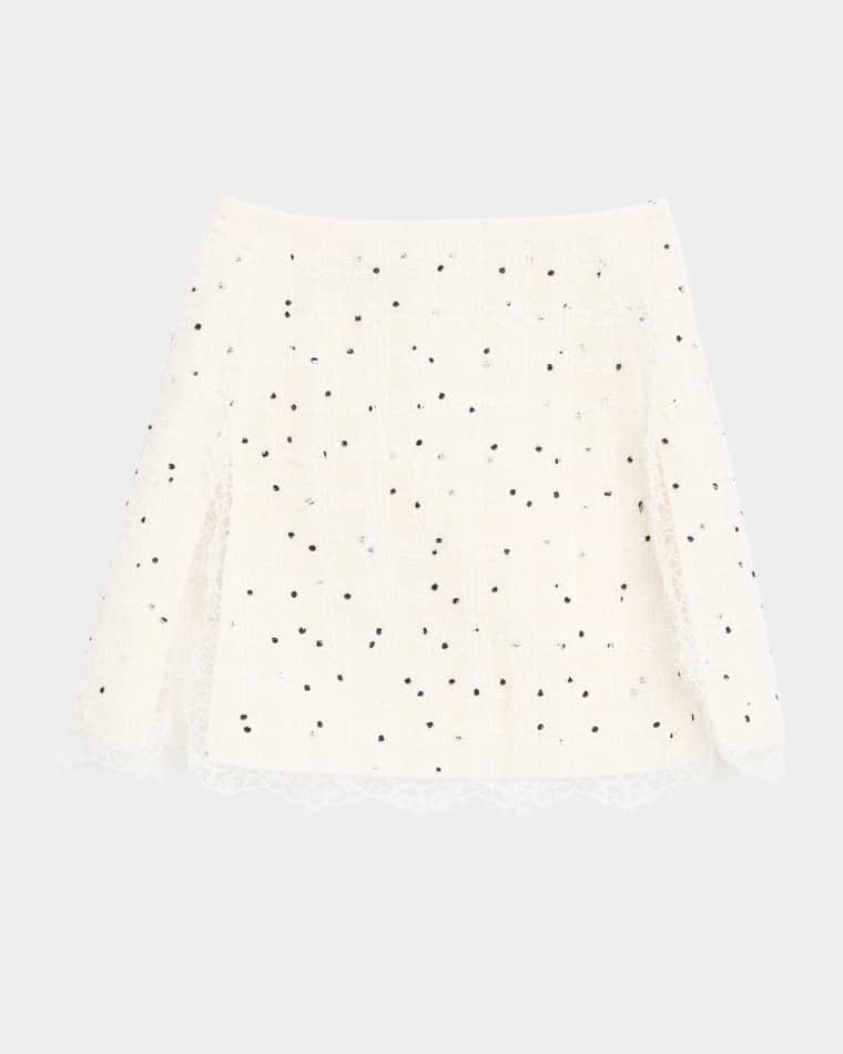 Polka-Dot Boucle Lace-Trim Mini Skirt by GIAMBATTISTA VALLI